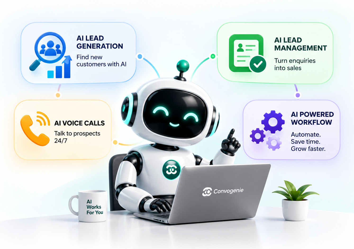 Convogenie AI product suite for lead generation, lead management, voice calls and workflow automation